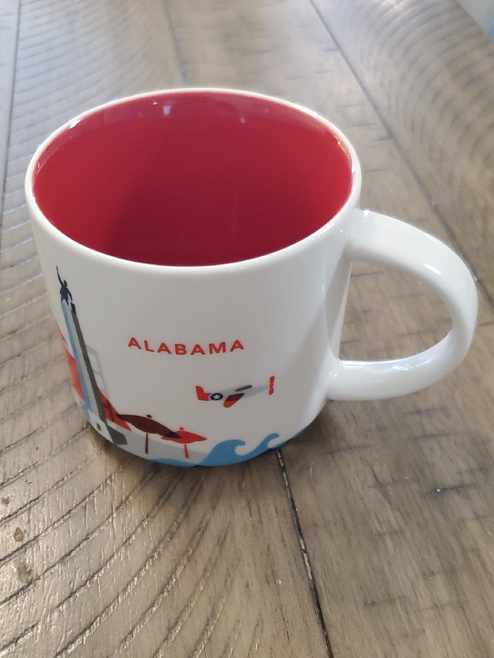 Starbucks Alabama Ceramic Mug — White Exterior with Red Interior